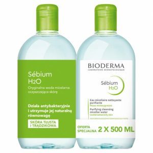 Bioderma Sebium H2O - antybakteryjny płyn micelarny do oczyszczania twarzy 500 ml + 500 ml (duopack) (KRÓTKA DATA)