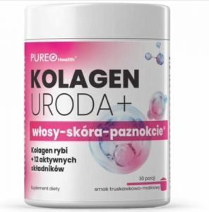 Pureo Health Kolagen Uroda+ włosy-skóra-paznokcie, smak truskawka i malina, 30 porcji